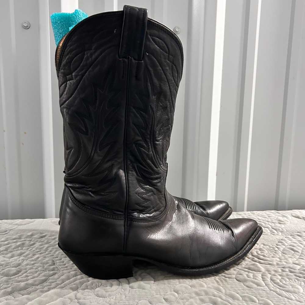 NOCONA USA Black Leather Western Cowboy Boots Pointed Tonal Stitching Men 12 D